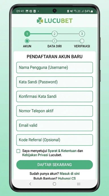 Tampilan halaman daftar lucubet